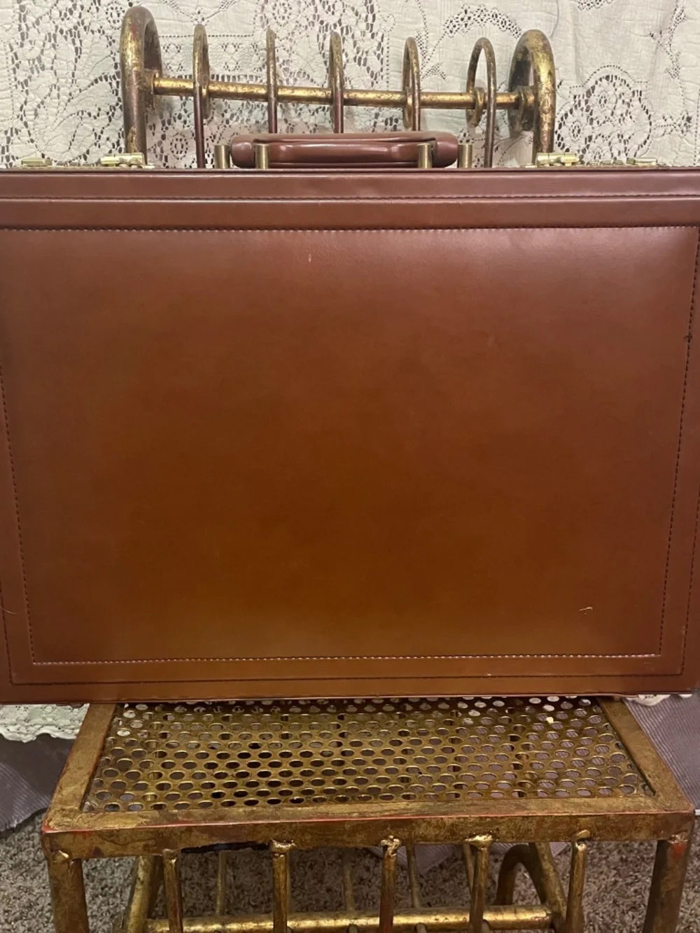 Vintage light brown faux leather briefcase